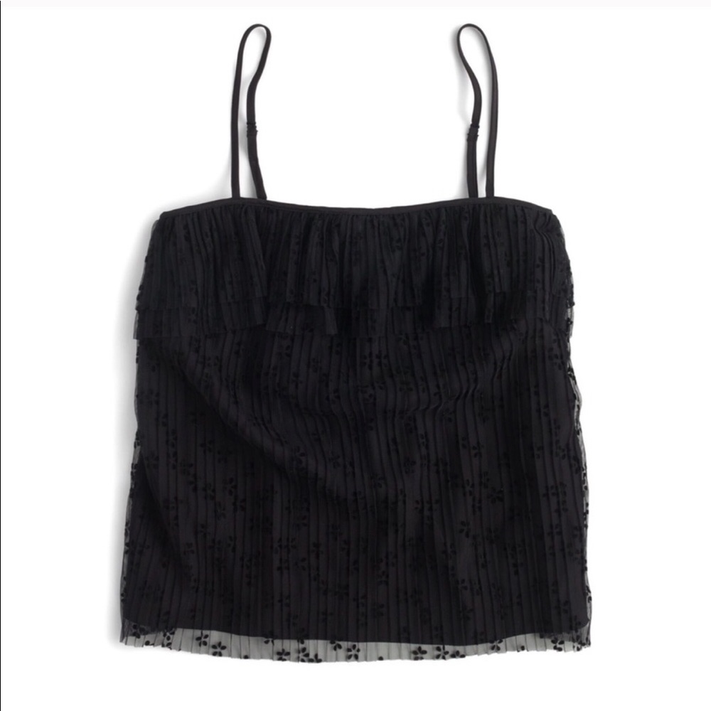 J. Crew Pleated Lace Camisole Top Black Medium